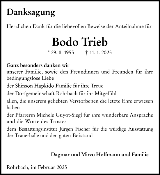 Traueranzeige von Bodo Trieb von Darmstädter Echo