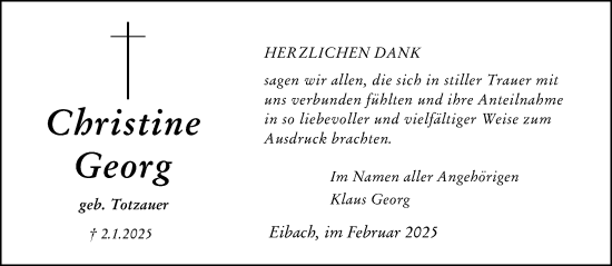 Traueranzeige von Christine Georg von Dill Block
