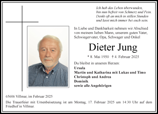 Traueranzeige von Dieter Jung von Nassauische Neue Presse
