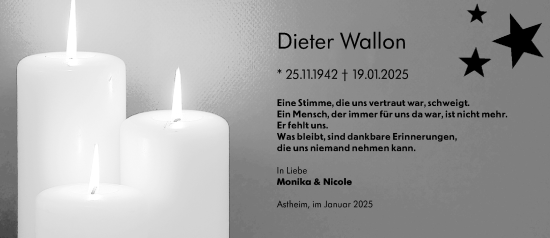 Traueranzeige von Dieter Wallon von Rüsselsheimer Echo