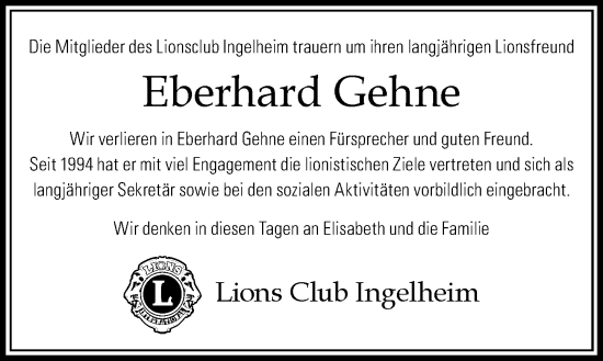 Traueranzeige von Eberhard Gehne von Allgemeine Zeitung Rheinhessen-Nahe