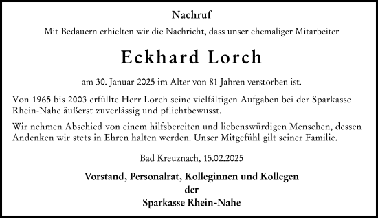 Traueranzeige von Eckhard Lorch von Allgemeine Zeitung Rheinhessen-Nahe