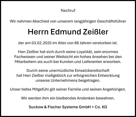 Traueranzeige von Edmund Zeißler von Groß-Gerauer Echo
