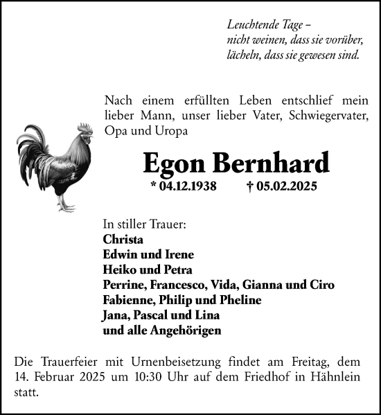 Traueranzeige von Egon Bernhard von Darmstädter Echo