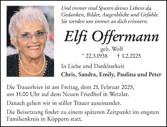 Traueranzeige von Elfi Offermann von Wetzlarer Neue Zeitung