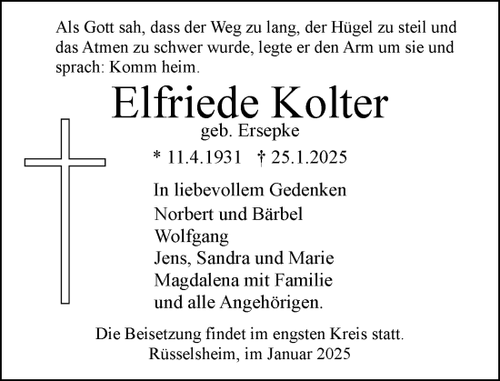 Traueranzeige von Elfriede Kolter von Rüsselsheimer Echo