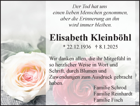 Traueranzeige von Elisabeth Kleinböhl von Groß-Gerauer Echo