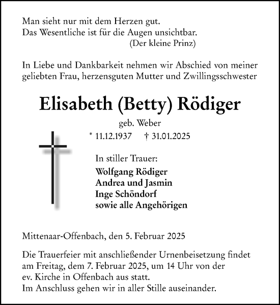 Traueranzeige von Elisabeth Rödiger von Dill Block