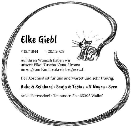 Traueranzeige von Elke Giebl von Allgemeine Zeitung Mainz