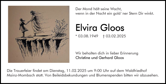 Traueranzeige von Elvira Gloos von Allgemeine Zeitung Mainz