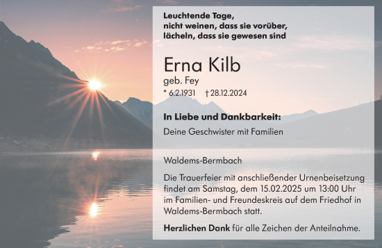 Traueranzeige von Erna Kilb von Camberger Anzeiger