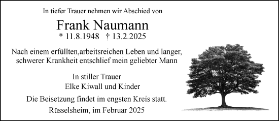 Traueranzeige von Frank Naumann von Rüsselsheimer Echo
