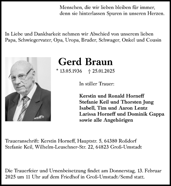 Traueranzeige von Gerd Braun von Darmstädter Echo