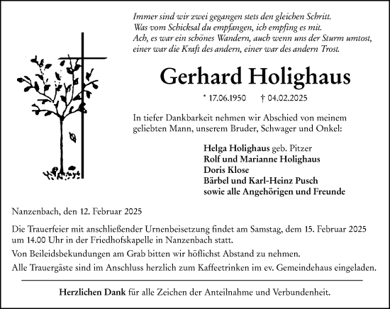 Traueranzeige von Gerhard Holighaus von Dill Block