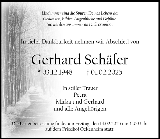Traueranzeige von Gerhard Schäfer von Allgemeine Zeitung Rheinhessen-Nahe