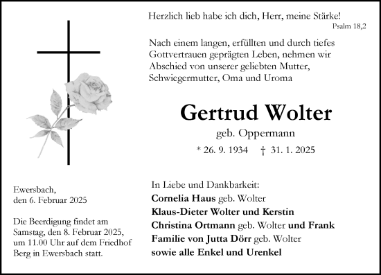 Traueranzeige von Gertrud Wolter von Dill Block
