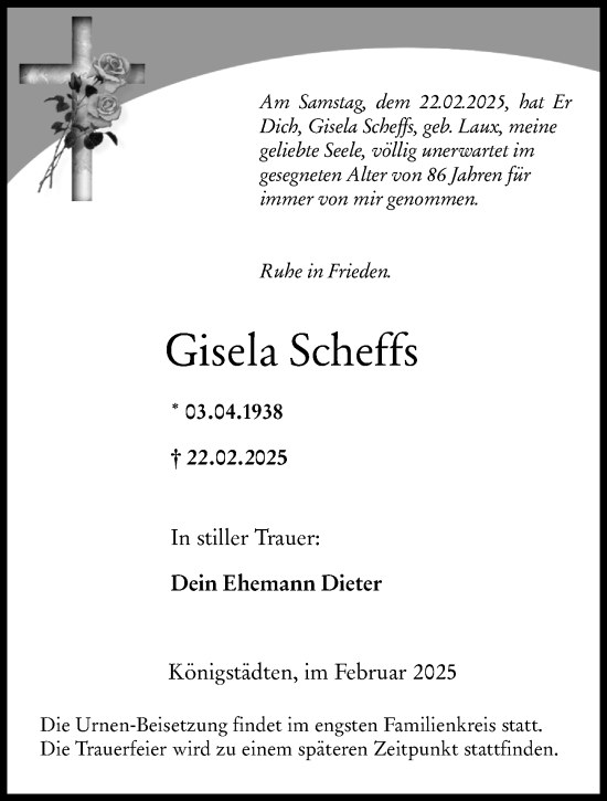 Traueranzeige von Gisela Scheffs von Rüsselsheimer Echo