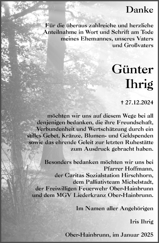 Traueranzeige von Günter Ihrig von Odenwälder Echo