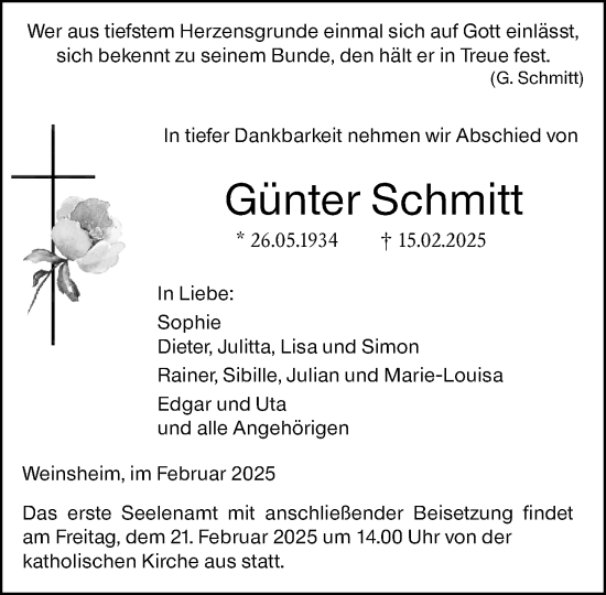 Traueranzeige von Günter Schmitt von Allgemeine Zeitung Rheinhessen-Nahe