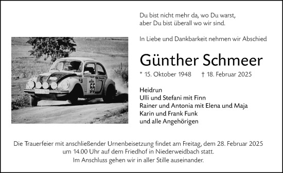Traueranzeige von Günther Schmeer von Dill Block
