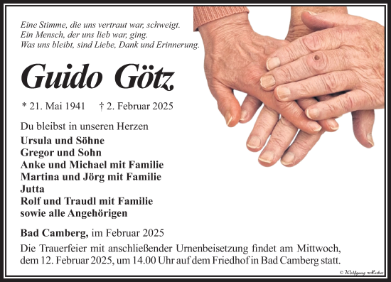 Traueranzeige von Guido Götz von Camberger Anzeiger