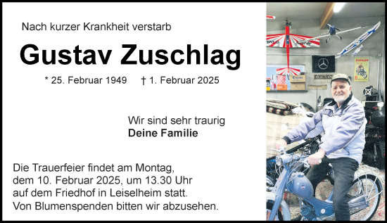 Traueranzeige von Gustav Zuschlag von Wormser Zeitung
