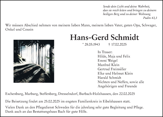 Traueranzeige von Hans-Gerd Schmidt von Dill Block