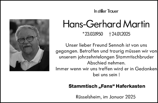 Traueranzeige von Hans-Gerhard Martin von Rüsselsheimer Echo