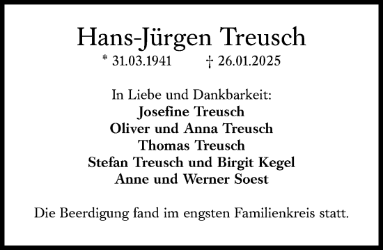 Traueranzeige von Hans-Jürgen Treusch von Darmstädter Echo