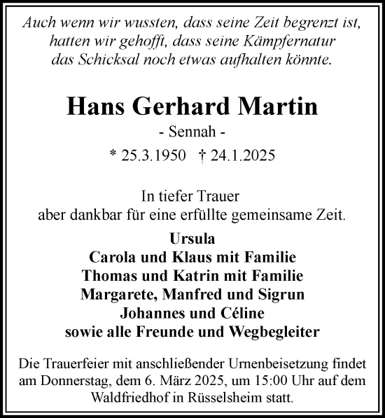 Traueranzeige von Hans Gerhard Martin von Rüsselsheimer Echo