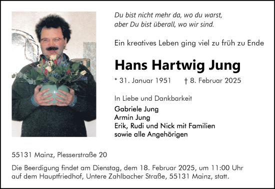 Traueranzeige von Hans Hartwig Jung von Allgemeine Zeitung Mainz