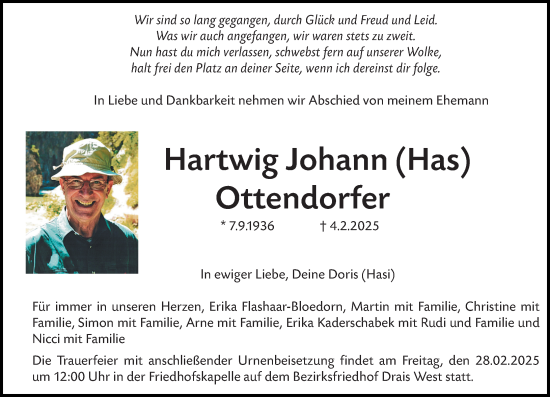 Traueranzeige von Hartwig Johann Ottendorfer von Allgemeine Zeitung Mainz