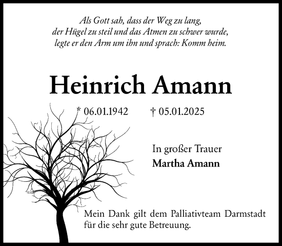 Traueranzeige von Heinrich Amann von Darmstädter Echo