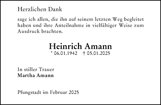 Traueranzeige von Heinrich Amann von Darmstädter Echo
