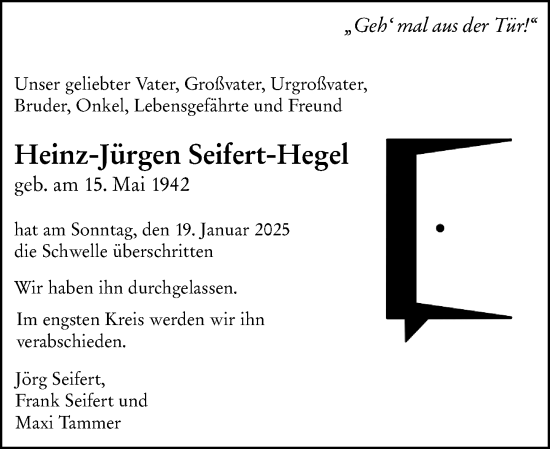 Traueranzeige von Heinz-Jürgen Seifert-Hegel von Darmstädter Echo