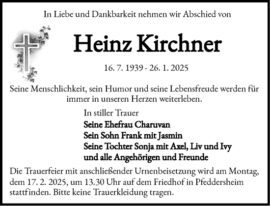 Traueranzeige von Heinz Kirchner von Wormser Zeitung