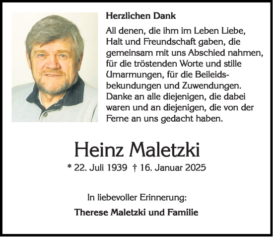 Traueranzeige von Heinz Maletzki von Wiesbadener Kurier