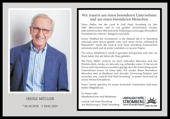 Traueranzeige von Heinz Müller von Allgemeine Zeitung Rheinhessen-Nahe