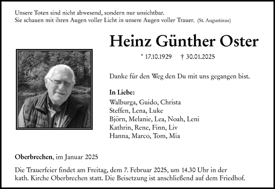 Traueranzeige von Heinz Günther Oster von Camberger Anzeiger
