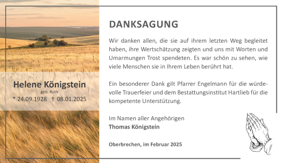 Traueranzeige von Helene Königstein von Camberger Anzeiger
