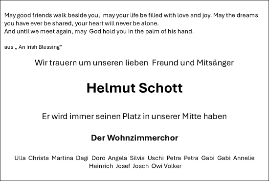 Traueranzeige von Helmut Schott von Allgemeine Zeitung Mainz