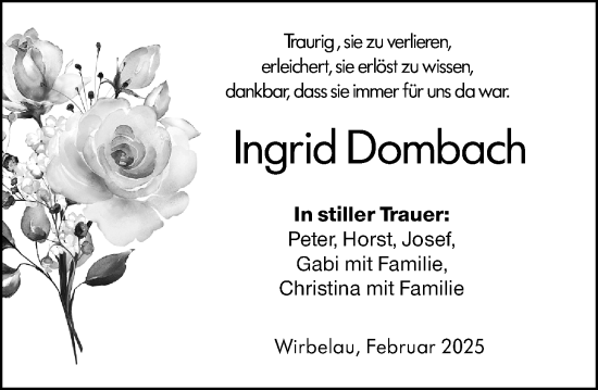 Traueranzeige von Ingrid Dombach von Weilburger Tageblatt