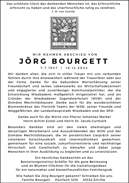 Traueranzeige von Jörg Bourgett von Wiesbadener Kurier