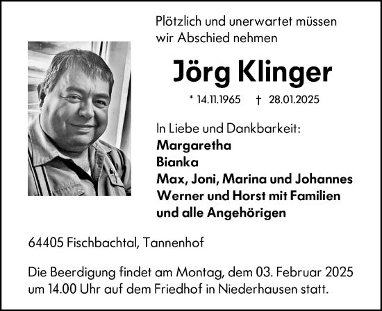 Traueranzeige von Jörg Klinger von Darmstädter Echo