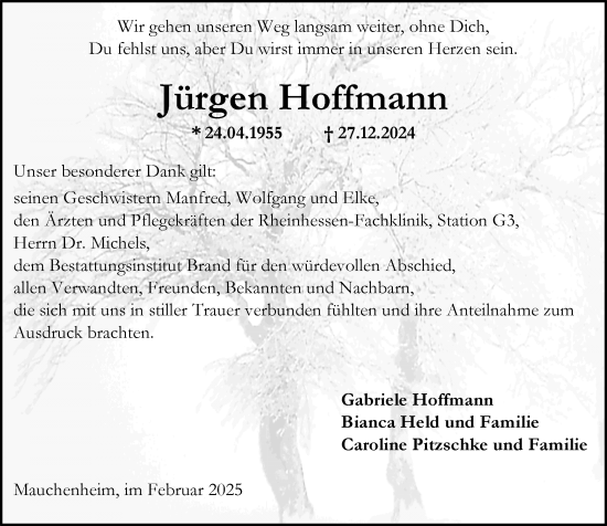Traueranzeige von Jürgen Hoffmann von Allgemeine Zeitung Alzey