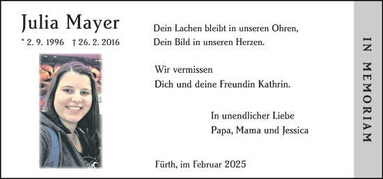 Traueranzeige von Julia Mayer von Starkenburger Echo