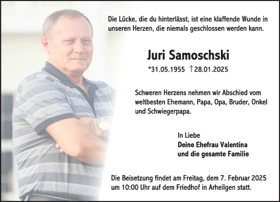 Traueranzeige von Juri Samoschski von Darmstädter Echo