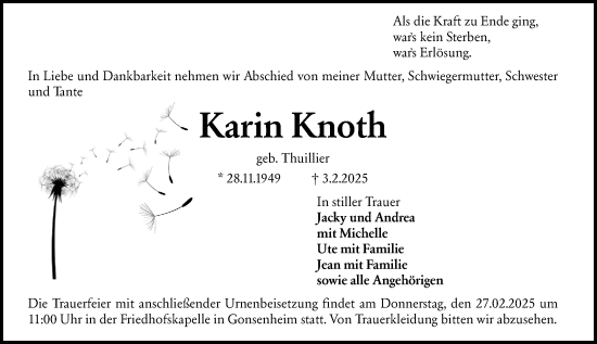 Traueranzeige von Karin Knoth von Allgemeine Zeitung Mainz