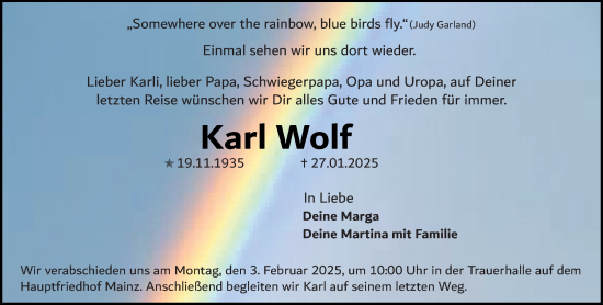 Traueranzeige von Karl Wolf von Allgemeine Zeitung Mainz