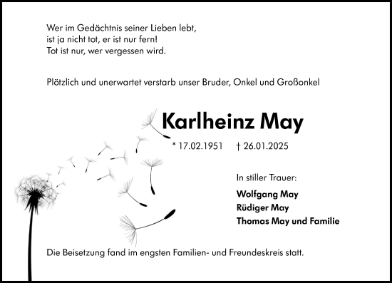 Traueranzeige von Karlheinz May von Allgemeine Zeitung Mainz